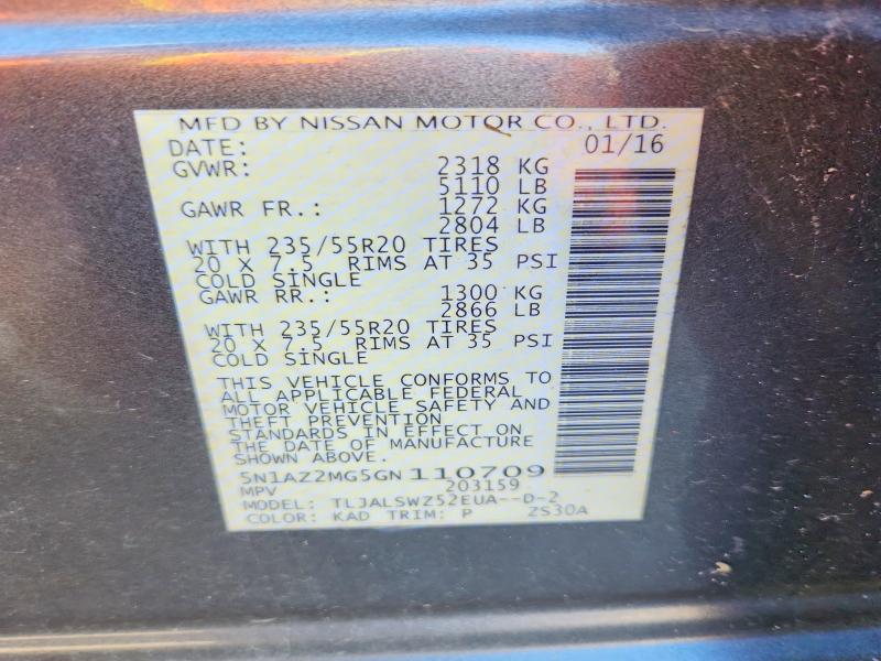 Aukcja sprzedaży 2016 Nissan Murano, vin: 5N1AZ2MG5GN110709, numer aukcji: 72872075