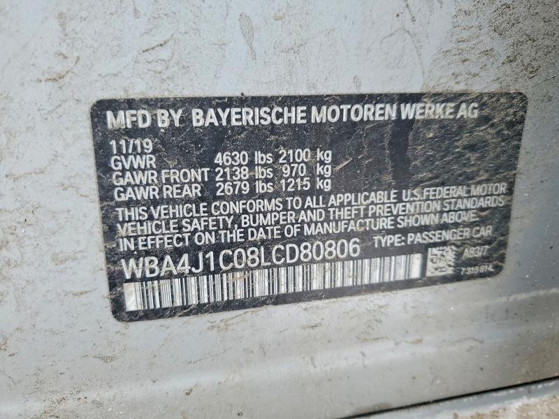 74584385 :رقم المزاد ، WBA4J1C08LCD80806 vin ، 2020 Bmw 430i مزاد بيع