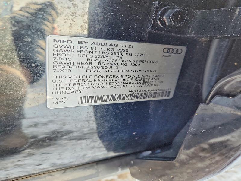 2022 Audi Q3 მანქანა იყიდება აუქციონზე, vin: WA1AUCF34N1052321, აუქციონის ნომერი: 74555155