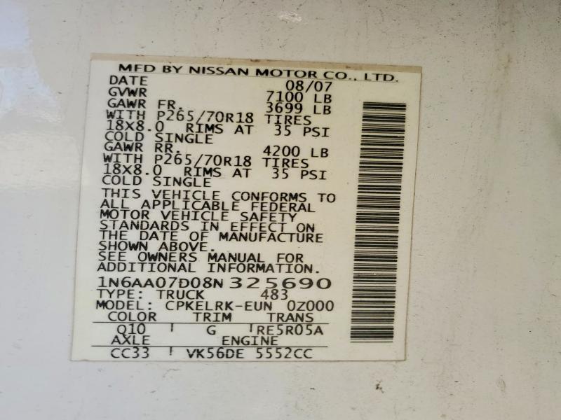 Продажа на аукционе авто 2008 Nissan Titan, vin: 1N6AA07D08N325690, номер лота: 72419015