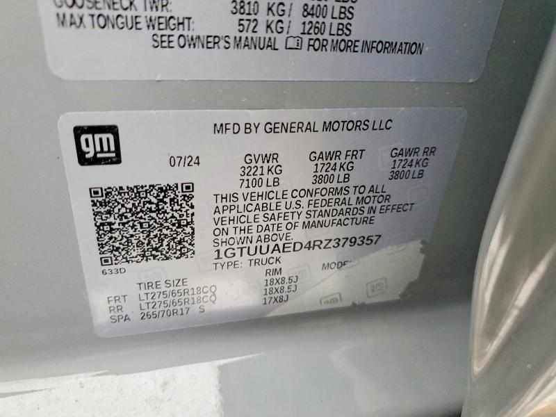 Aukcja sprzedaży 2024 Gmc Sierra K15, vin: 1GTUUAED4RZ379357, numer aukcji: 99788455