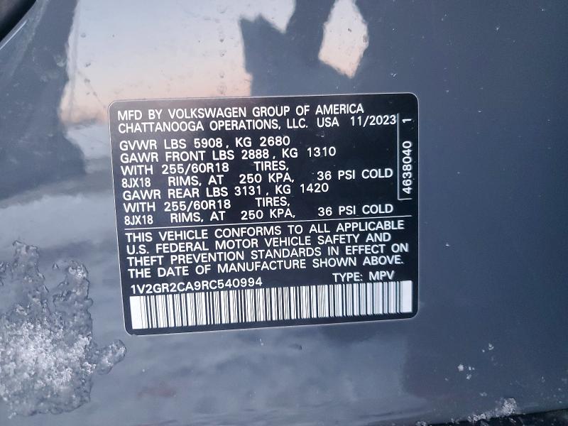 Продажа на аукционе авто 2024 Volkswagen Atlas, vin: 1V2GR2CA9RC540994, номер лота: 74191575