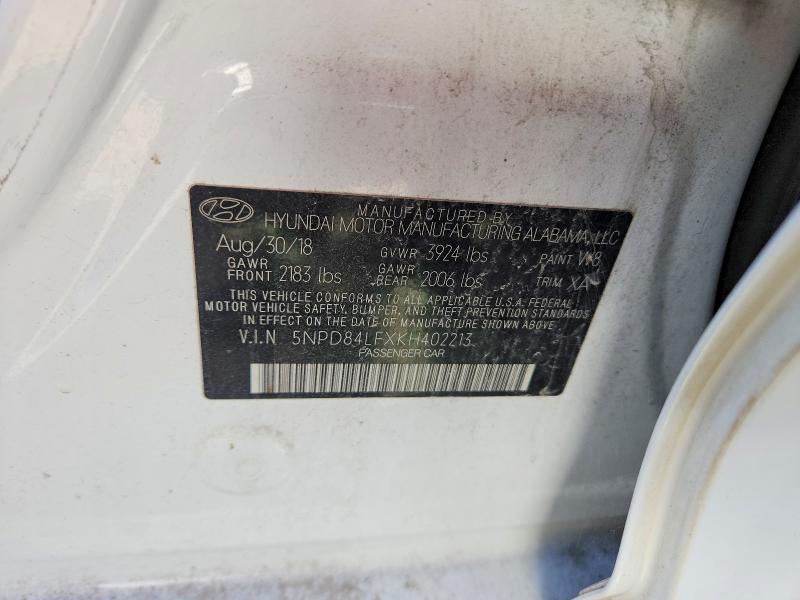 2019 Hyundai Elantra მანქანა იყიდება აუქციონზე, vin: 5NPD84LFXKH402213, აუქციონის ნომერი: 99283405