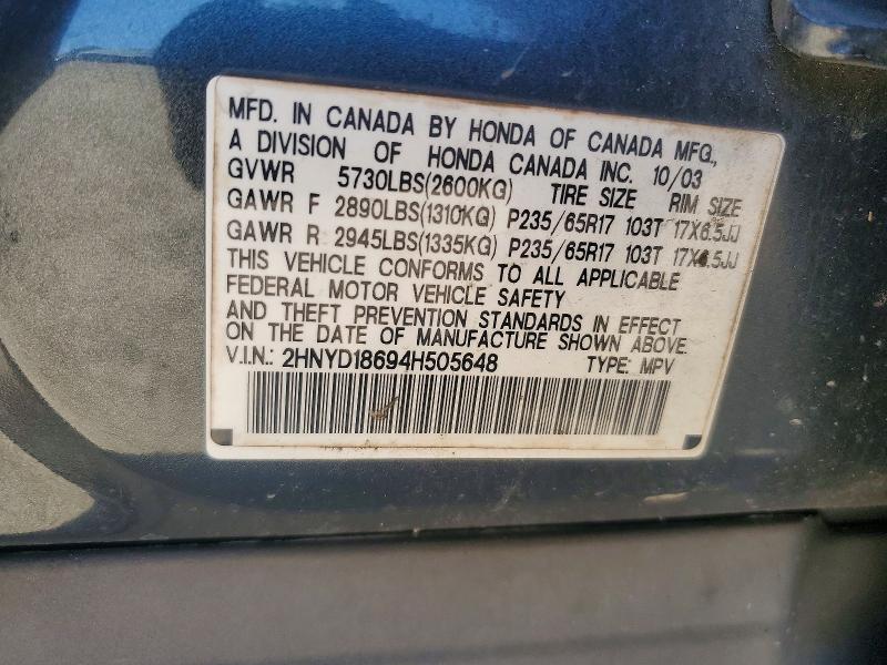 72730025 :رقم المزاد ، 2HNYD18694H505648 vin ، 2004 Acura Mdx Tourin مزاد بيع