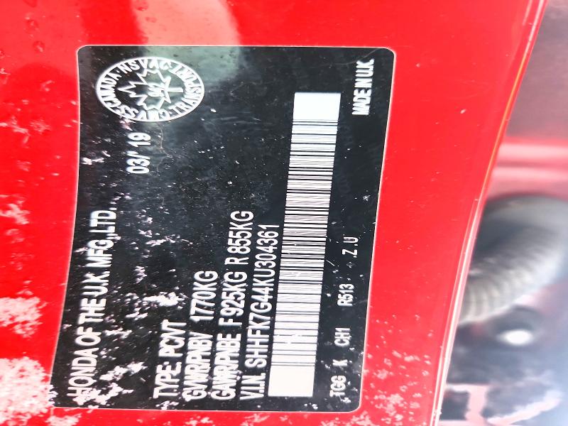 Aukcja sprzedaży 2019 Honda Civic, vin: SHHFK7G44KU304361, numer aukcji: 98425535