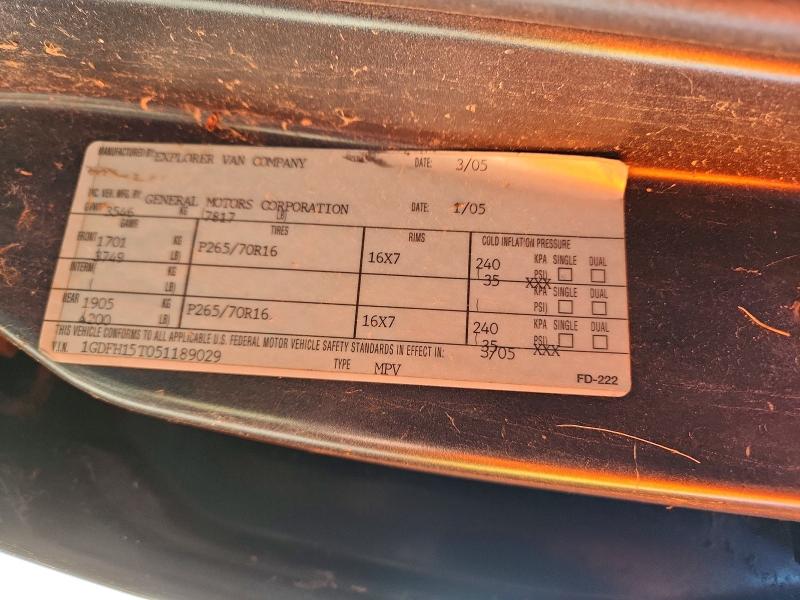 2005 Gmc Savana მანქანა იყიდება აუქციონზე, vin: 1GDFH15T051189029, აუქციონის ნომერი: 99170345