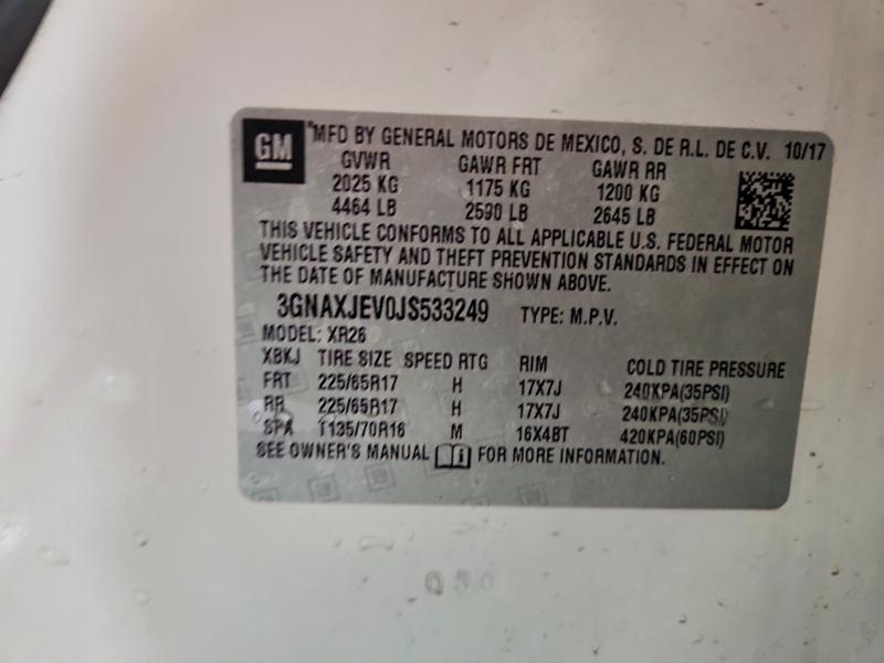 Aukcja sprzedaży 2018 Chevrolet Equinox, vin: 3GNAXJEV0JS533249, numer aukcji: 73019115