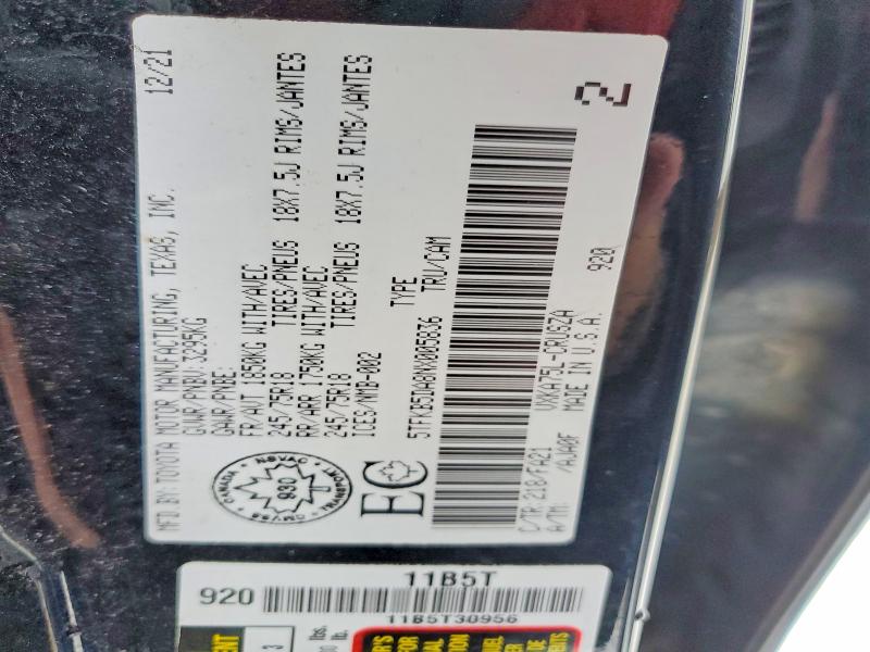 99990055 :رقم المزاد ، 5TFKB5DA8NX005836 vin ، 2022 Toyota Tundra مزاد بيع