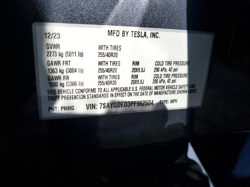 72642655 :رقم المزاد ، 7SAYGDED3PF962504 vin ، 2023 Tesla Model Y مزاد بيع
