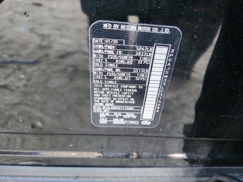 72700505 :رقم المزاد ، 3PCAJ5M33LF115684 vin ، 2020 Infiniti Qx50 مزاد بيع