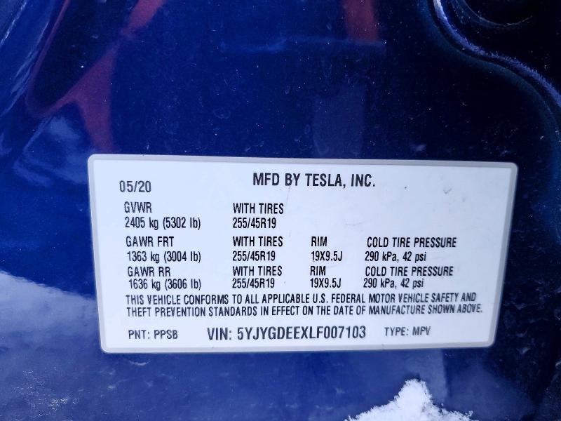 Продаж на аукціоні авто 2020 Tesla Model Y, vin: 5YJYGDEEXLF007103, номер лоту: 74211755