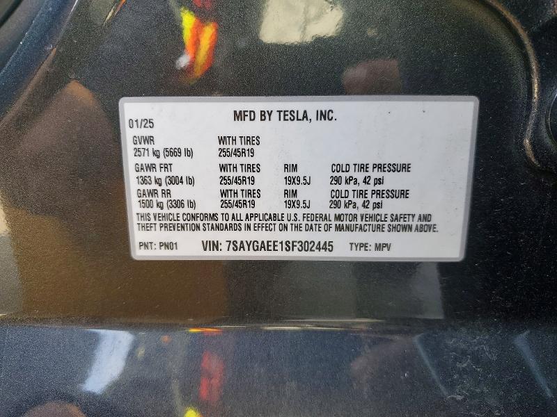 74670845 :رقم المزاد ، 7SAYGAEE1SF302445 vin ، 2025 Tesla Model Y مزاد بيع