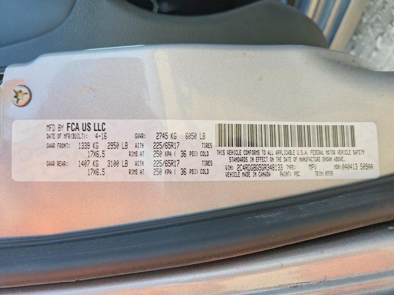 Aukcja sprzedaży 2016 Dodge Grand Caravan, vin: 2C4RDGBG5GR348133, numer aukcji: 74489315