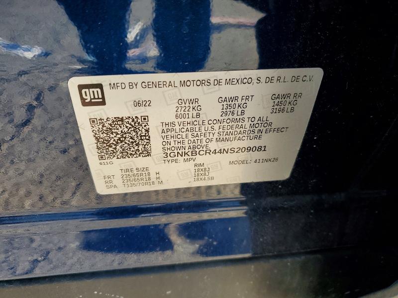 Aukcja sprzedaży 2022 Chevrolet Blazer, vin: 3GNKBCR44NS209081, numer aukcji: 73875785