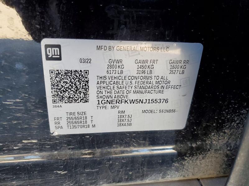 2022 Chevrolet Traverse L მანქანა იყიდება აუქციონზე, vin: 1GNERFKW5NJ155376, აუქციონის ნომერი: 98404575