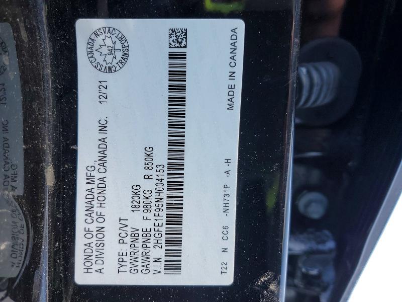 73241575 :رقم المزاد ، 2HGFE1F95NH004153 vin ، 2022 Honda Civic مزاد بيع