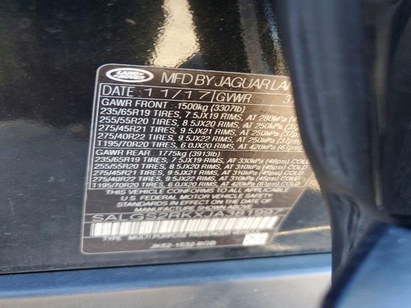 Aukcja sprzedaży 2018 Land Rover Range Rove, vin: SALGS2RKXJA381997, numer aukcji: 73287155