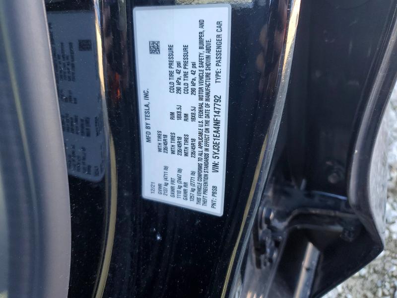 Auction sale of the 2022 Tesla Model 3, vin: 5YJ3E1EA4NF147792, lot number: 98724465