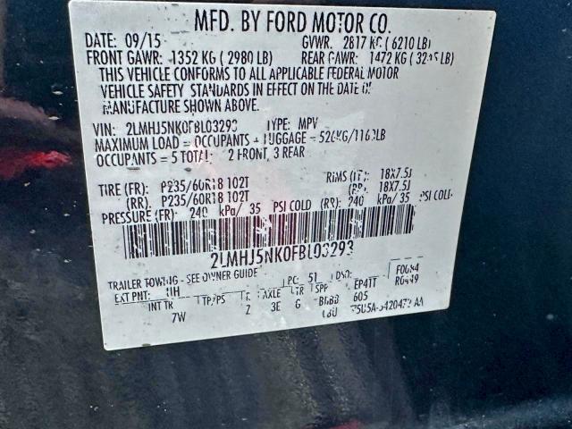 72158175 :رقم المزاد ، 2LMHJ5NK0FBL03293 vin ، 2015 Lincoln Mkt مزاد بيع