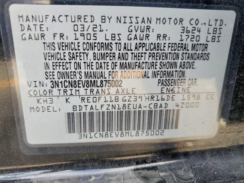 Aukcja sprzedaży 2021 Nissan Versa, vin: 3N1CN8EV8ML875002, numer aukcji: 99266935
