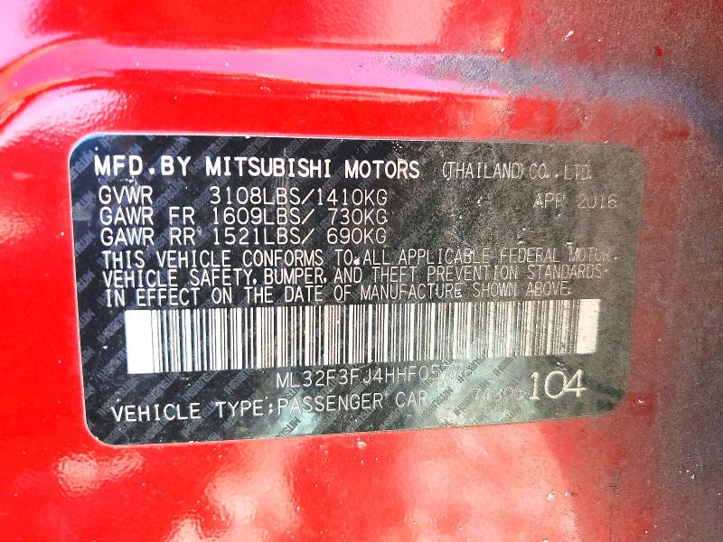 Продаж на аукціоні авто 2017 Mitsubishi Mirage, vin: ML32F3FJ4HHF05776, номер лоту: 99327585