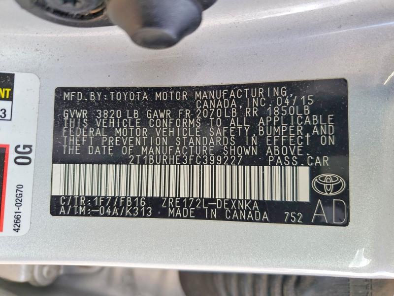 Aukcja sprzedaży 2015 Toyota Corolla, vin: 2T1BURHE3FC399227, numer aukcji: 98361035