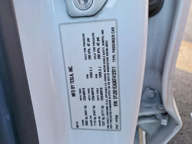 Aukcja sprzedaży 2019 Tesla Model 3, vin: 5YJ3E1EA3KF412911, numer aukcji: 75215705