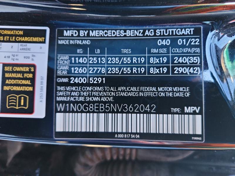 Aukcja sprzedaży 2022 Mercedes-benz Glc, vin: W1N0G8EB5NV362042, numer aukcji: 72597405