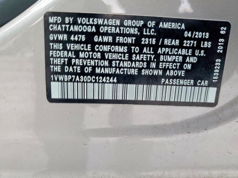 Продаж на аукціоні авто 2013 Volkswagen Passat, vin: 1VWBP7A30DC124244, номер лоту: 99700745