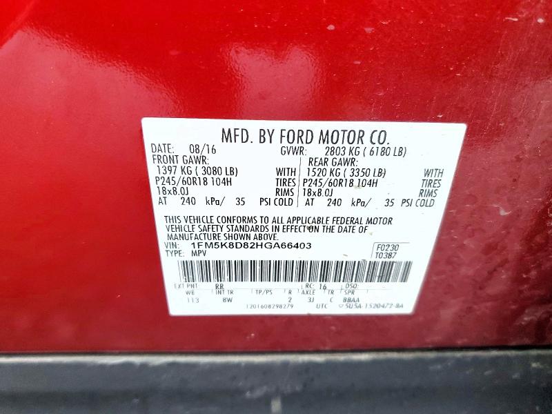 99056725 :رقم المزاد ، 1FM5K8D82HGA66403 vin ، 2017 Ford Explorer X مزاد بيع