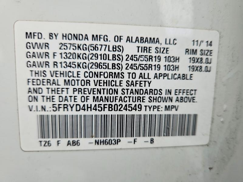 2015 Acura Mdx მანქანა იყიდება აუქციონზე, vin: 5FRYD4H45FB024549, აუქციონის ნომერი: 99736775