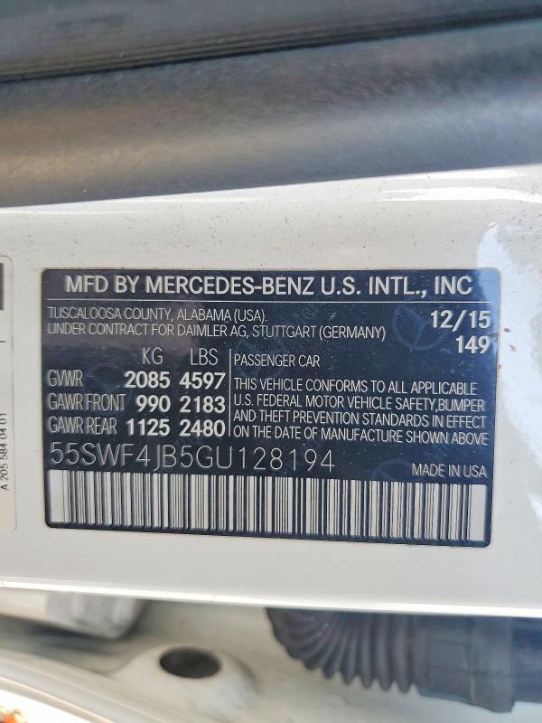 74901035 :رقم المزاد ، 55SWF4JB5GU128194 vin ، 2016 Mercedes-benz C مزاد بيع