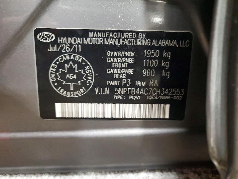 Aukcja sprzedaży 2012 Hyundai Sonata, vin: 5NPEB4AC7CH342553, numer aukcji: 72691465