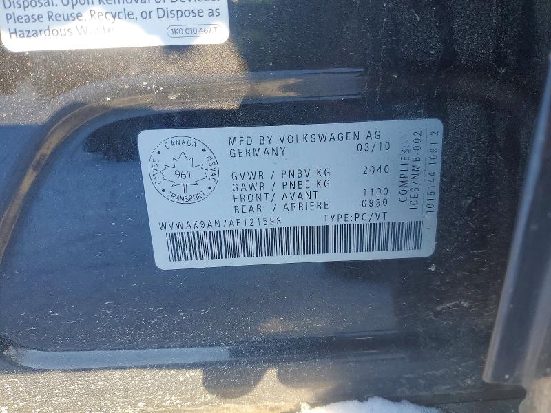 Aukcja sprzedaży 2010 Volkswagen Passat, vin: WVWAK9AN7AE121593, numer aukcji: 73874255