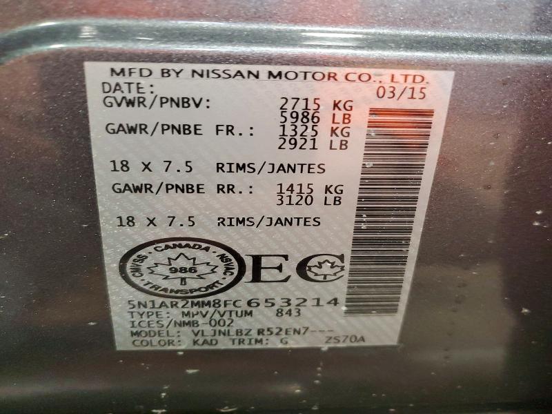 Продажа на аукционе авто 2015 Nissan Pathfinder, vin: 5N1AR2MM8FC653214, номер лота: 75034595