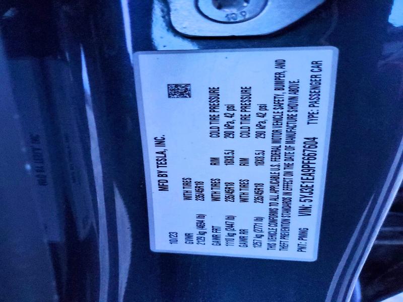 2023 Tesla Model 3 მანქანა იყიდება აუქციონზე, vin: 5YJ3E1EA9PF667604, აუქციონის ნომერი: 98900045