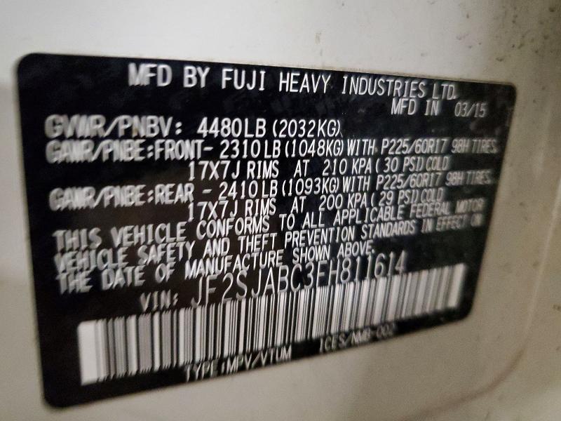 Продажа на аукционе авто 2015 Subaru Forester, vin: JF2SJABC3FH811614, номер лота: 72533375