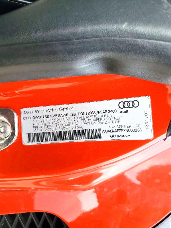 2014 Audi R8 მანქანა იყიდება აუქციონზე, vin: WUAENAFG5EN000266, აუქციონის ნომერი: 73884245