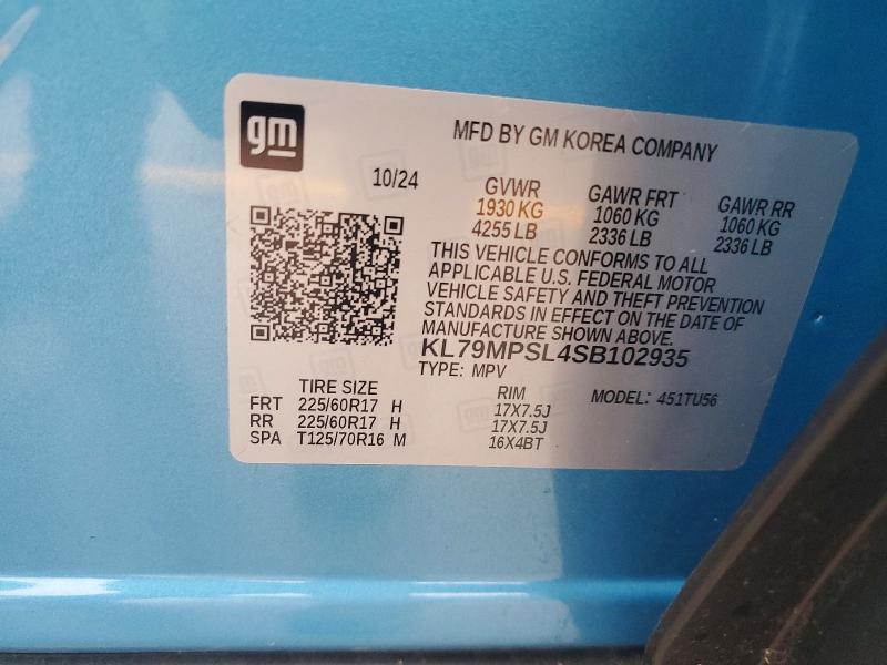 2025 Chevrolet Trailblazer მანქანა იყიდება აუქციონზე, vin: KL79MPSL4SB102935, აუქციონის ნომერი: 97732115