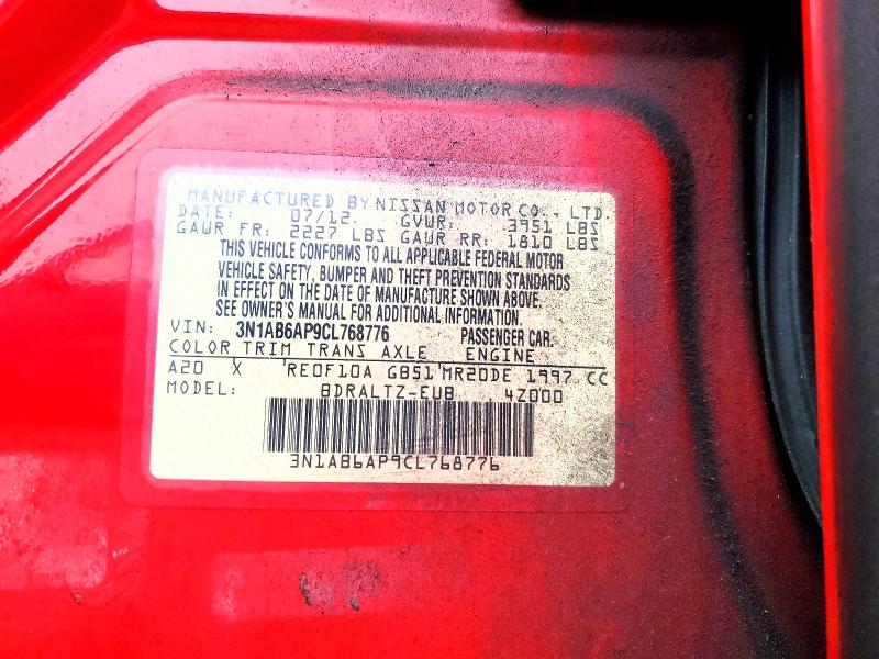2012 Nissan Sentra მანქანა იყიდება აუქციონზე, vin: 3N1AB6AP9CL768776, აუქციონის ნომერი: 98696435