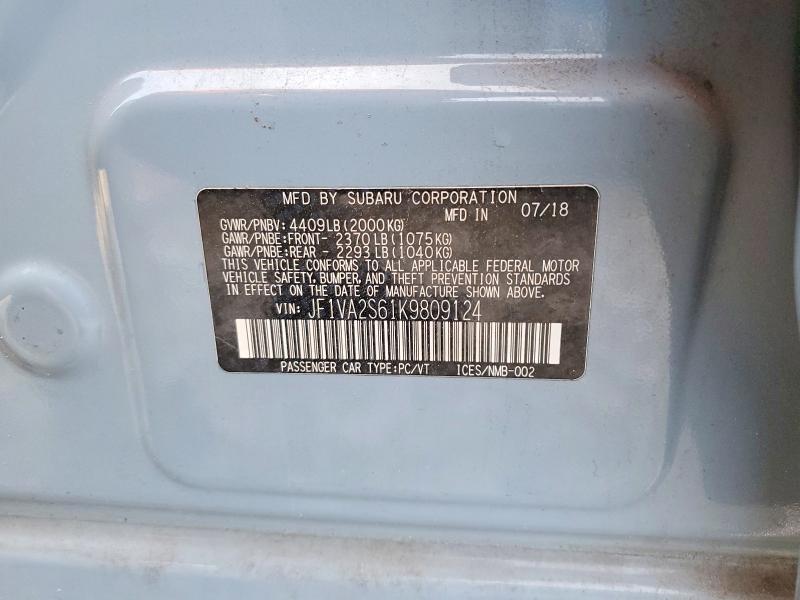 Aukcja sprzedaży 2019 Subaru Wrx, vin: JF1VA2S61K9809124, numer aukcji: 98441225