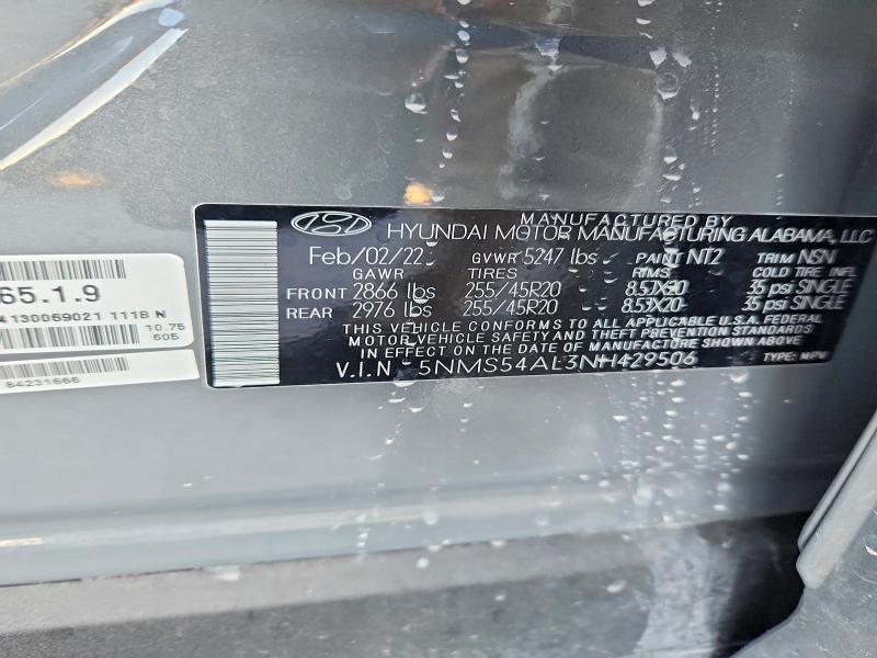 Aukcja sprzedaży 2022 Hyundai Santa Fe, vin: 5NMS54AL3NH429506, numer aukcji: 74808815