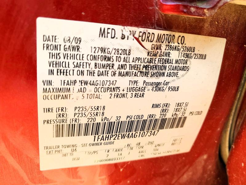 72966035 :رقم المزاد ، 1FAHP2EW4AG107347 vin ، 2010 Ford Taurus مزاد بيع