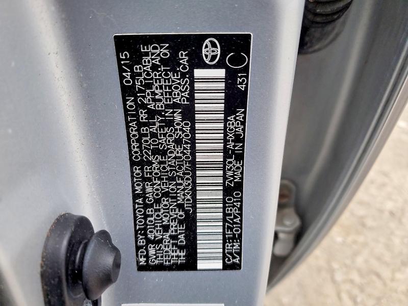 97957115 :رقم المزاد ، JTDKN3DU7F0447040 vin ، 2015 Toyota Prius مزاد بيع