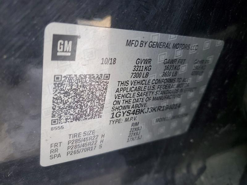 Auction sale of the 2019 Cadillac Escalade, vin: 1GYS4BKJ3KR194014, lot number: 72704765