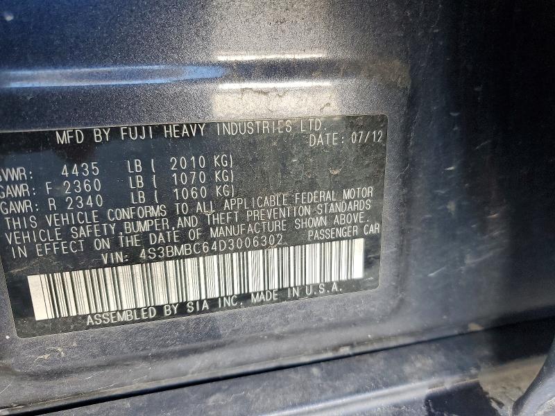 Aukcja sprzedaży 2013 Subaru Legacy, vin: 4S3BMBC64D3006302, numer aukcji: 73061425