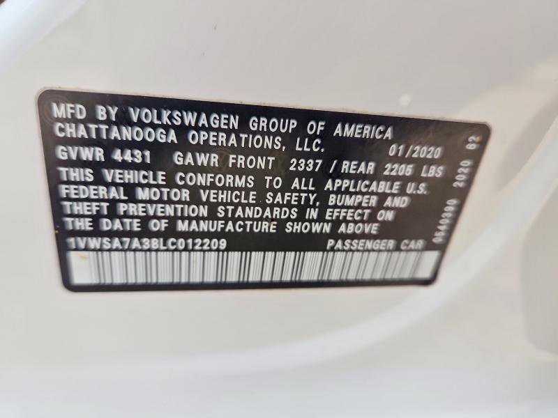 Продаж на аукціоні авто 2020 Volkswagen Passat, vin: 1VWSA7A38LC012209, номер лоту: 98636355