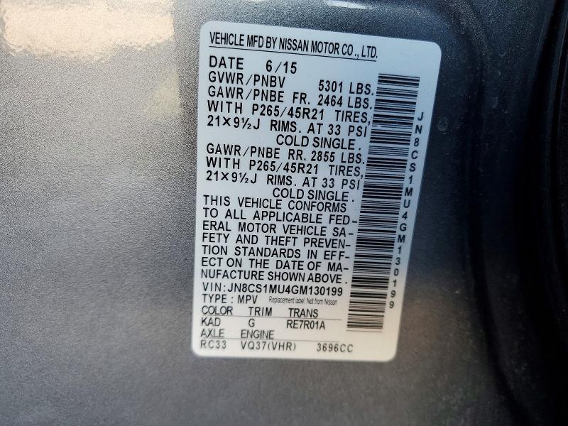 Продаж на аукціоні авто 2016 Infiniti Qx70, vin: JN8CS1MU4GM130199, номер лоту: 99855665