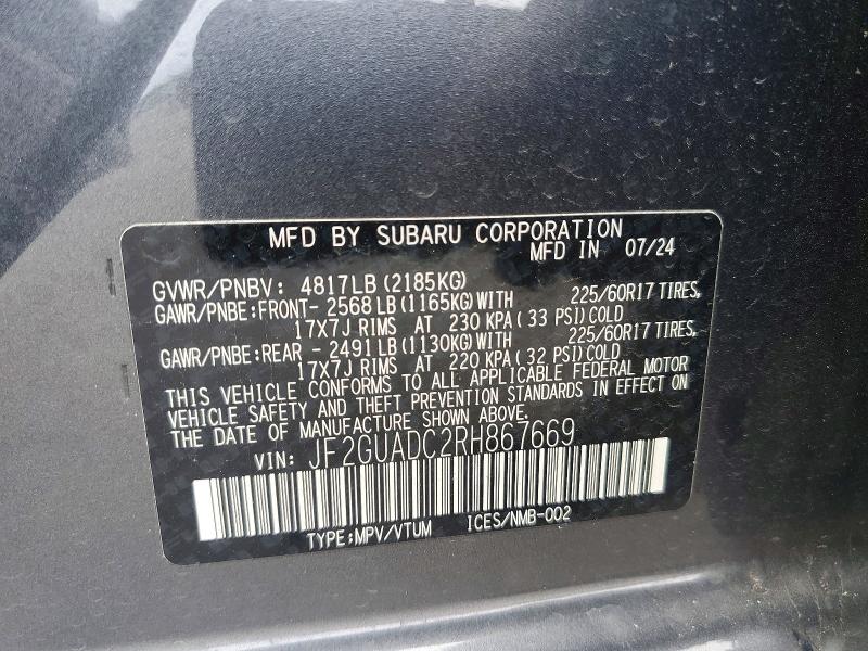 Продаж на аукціоні авто 2024 Subaru Crosstrek, vin: JF2GUADC2RH867669, номер лоту: 72523865