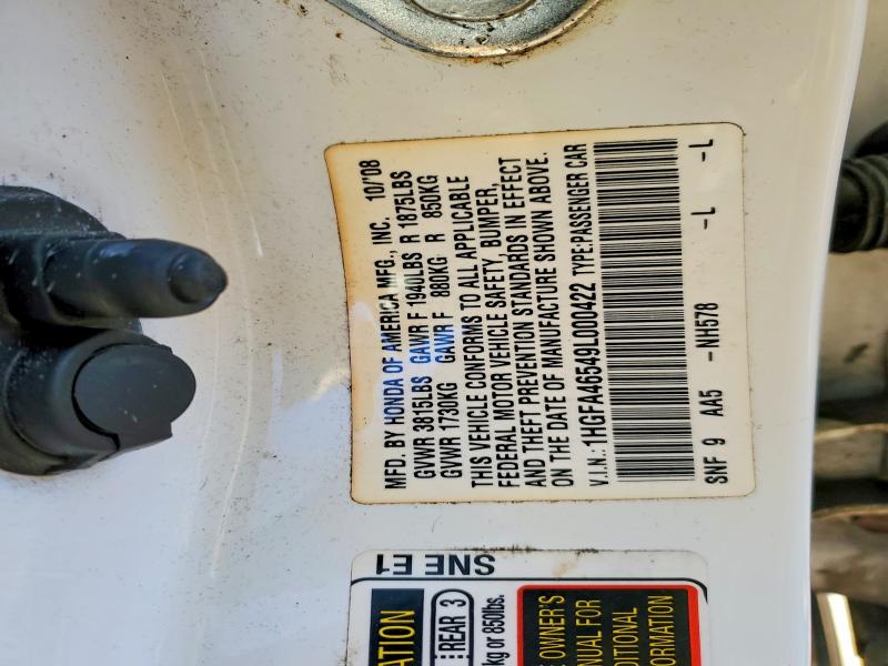 98948895 :رقم المزاد ، 1HGFA46549L000422 vin ، 2009 Honda Civic مزاد بيع